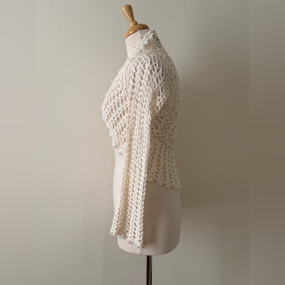 KOPA White Crochet Bell Sleeve Boulet Bridal Cardigan | Boho Cottagecore - Picture 4 of 7